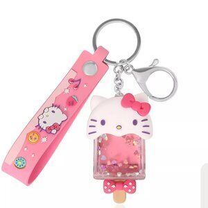 Hello Kittyn Ice Cream Keychain with Glitter Charm and Pink Strap
